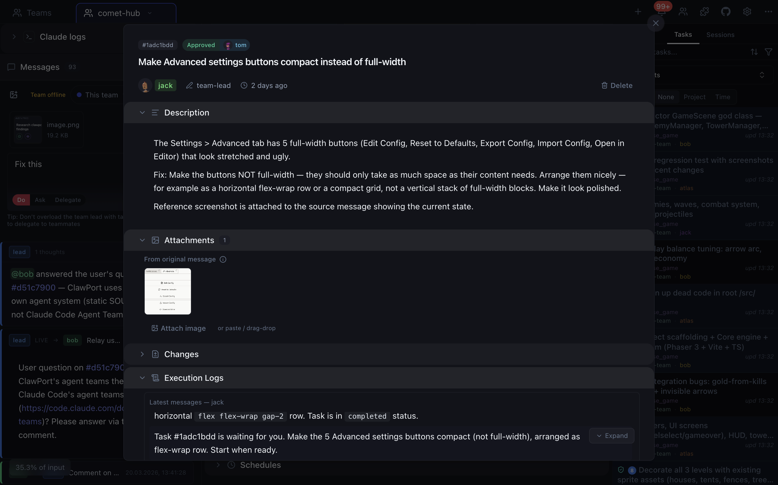 Task details and comments